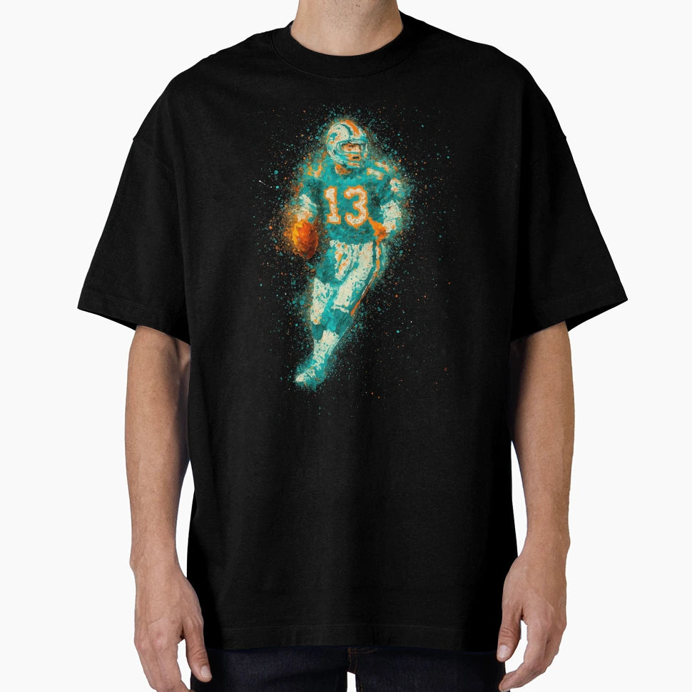 Dan Marino 13 Miami Dolphins Art Aqua T-Shirt - Novelty Apparel for Adults - T-Shirt, Sweatshirt, Hoodie