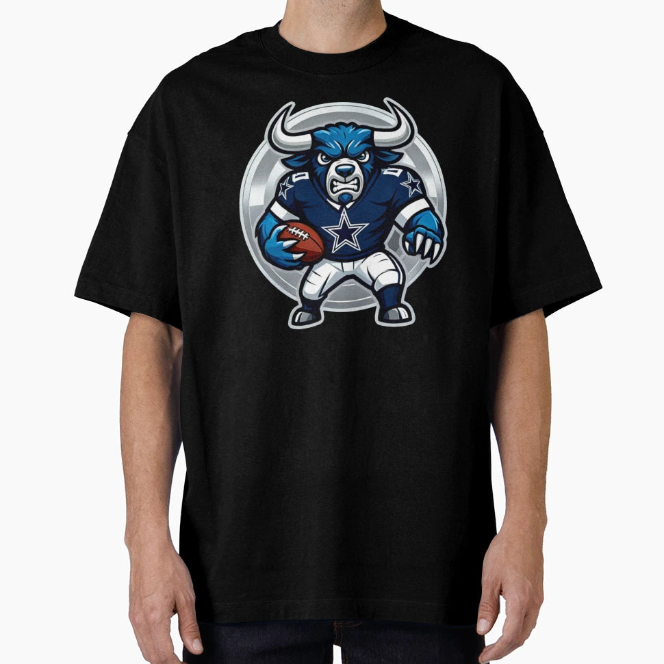 Aggressive Blue Ox Football Mascot T-Shirt - Aesthetic Graphic Men Women - T-Shirt, Sweatshirt, Hoodie