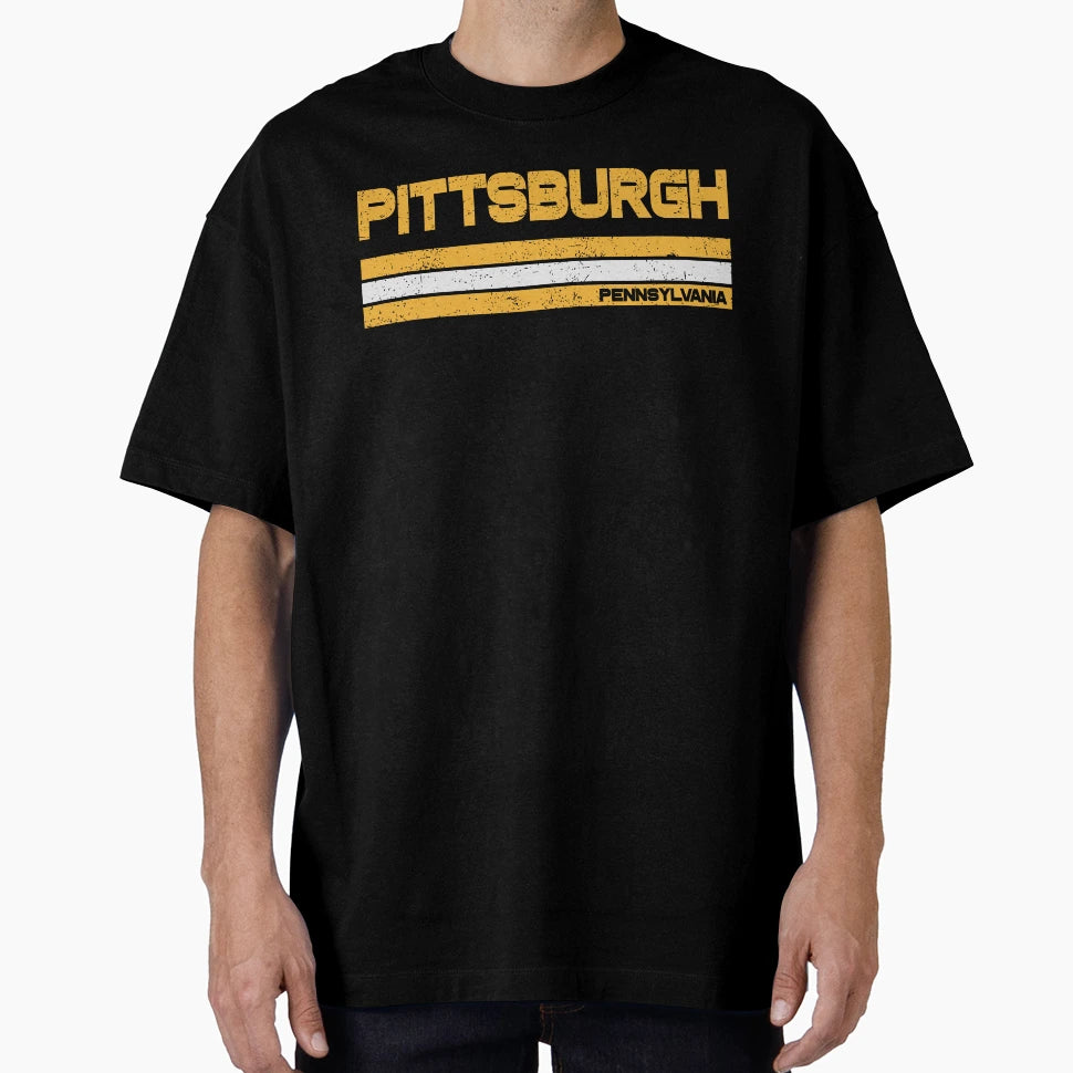 Pittsburgh Baseball Hockey Stripe T-Shirt - Aesthetic Graphic for Adults - T-Shirt, Sweatshirt, Hoodie