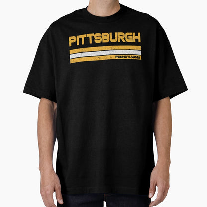 Pittsburgh Baseball Hockey Stripe T-Shirt - Aesthetic Graphic for Adults - T-Shirt, Sweatshirt, Hoodie