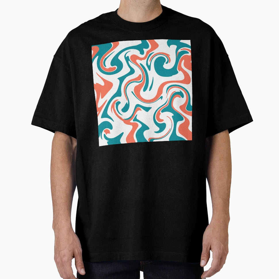 Coral And Teal Liquid Swirls White T-Shirt - Aesthetic Graphic Unisex - T-Shirt, Sweatshirt, Hoodie