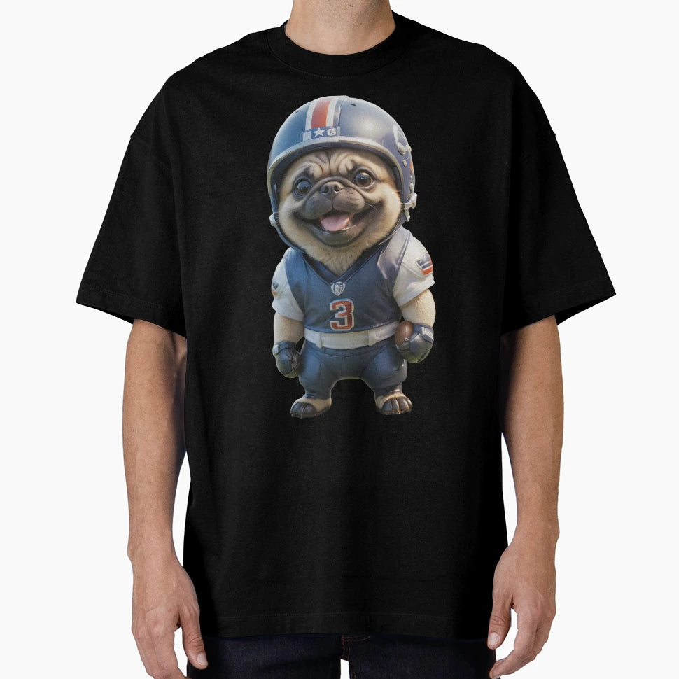 American Football Player Pug Dog T-Shirt - Streetwear Style for Adults - T-Shirt, Sweatshirt, Hoodie