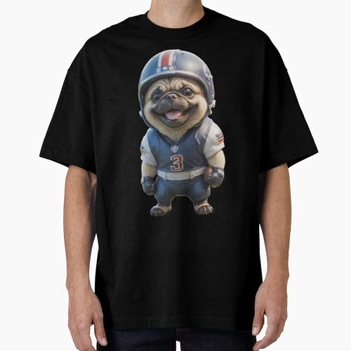 American Football Player Pug Dog T-Shirt - Streetwear Style for Adults - T-Shirt, Sweatshirt, Hoodie