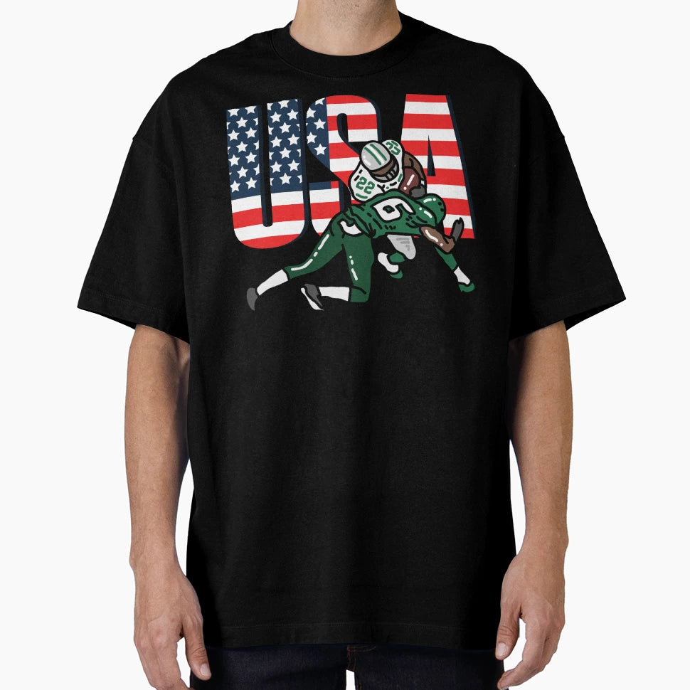 Flag And Text United States And Football T-Shirt - Graphic Print Unisex - T-Shirt, Sweatshirt, Hoodie