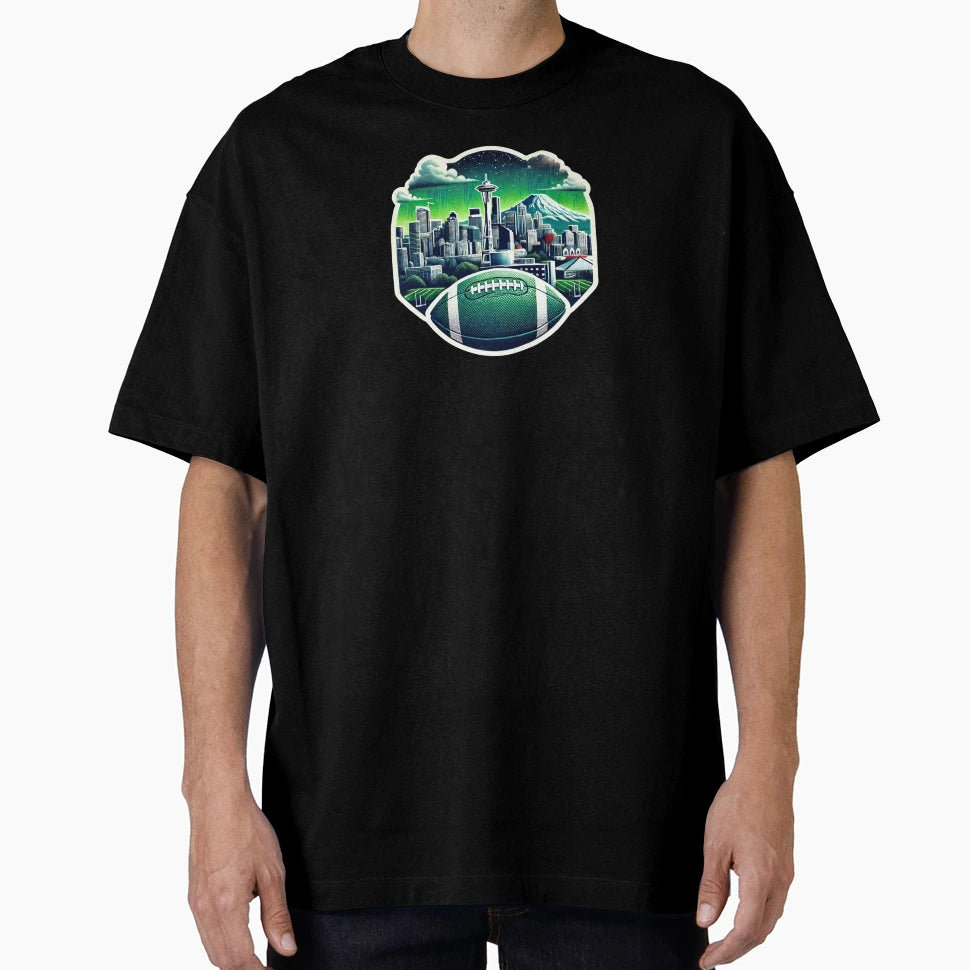 Seattle Skyline Football T-Shirt - Aesthetic Graphic for Adults - T-Shirt, Sweatshirt, Hoodie