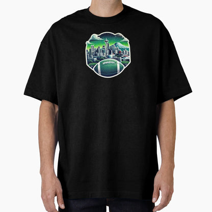 Seattle Skyline Football T-Shirt - Aesthetic Graphic for Adults - T-Shirt, Sweatshirt, Hoodie