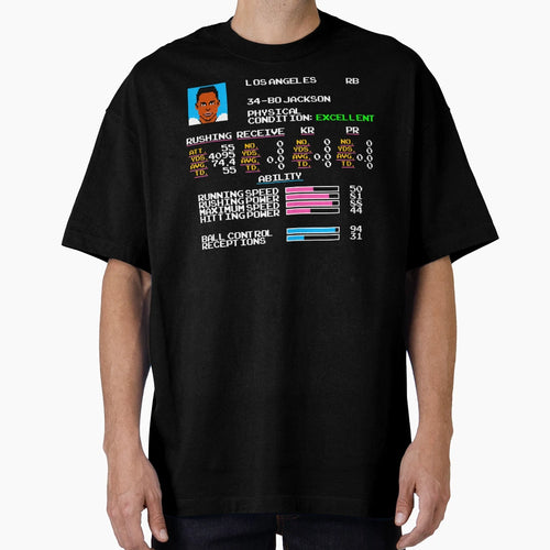 Bo Jackson Football Video Game Stats T-Shirt - Novelty Apparel for Adults - T-Shirt, Sweatshirt, Hoodie