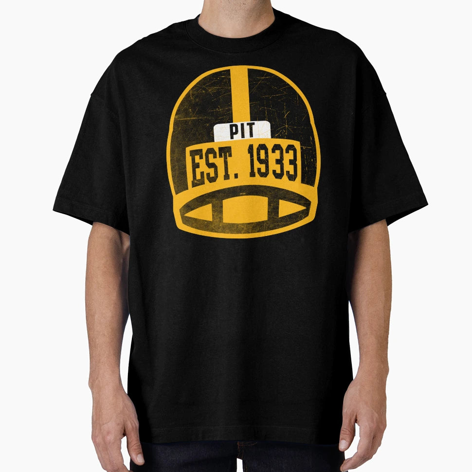 Pittsburgh Throwback Football Helmet T-Shirt - Graphic Print Unisex - T-Shirt, Sweatshirt, Hoodie