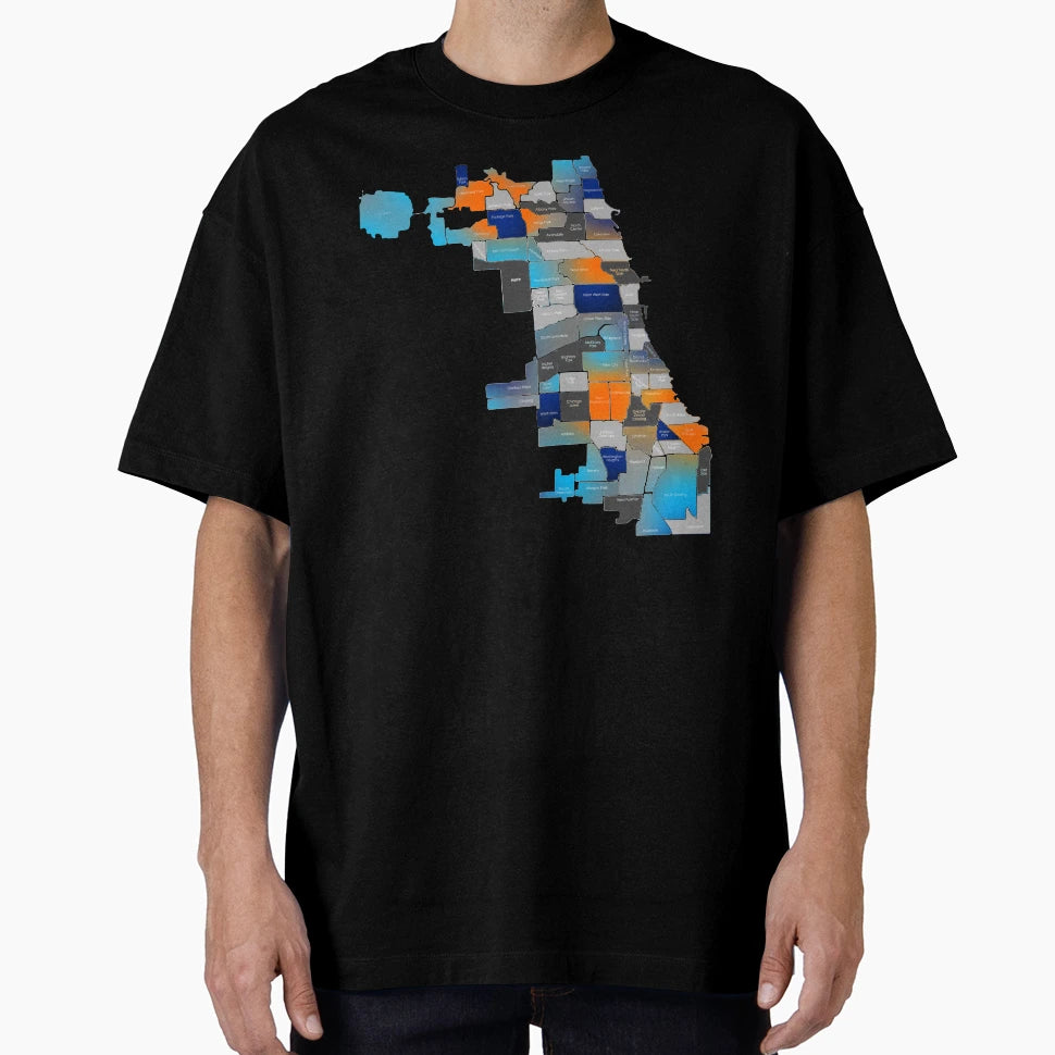 Chicago Map Blue Orange T-Shirt - Streetwear Style for Adults - T-Shirt, Sweatshirt, Hoodie