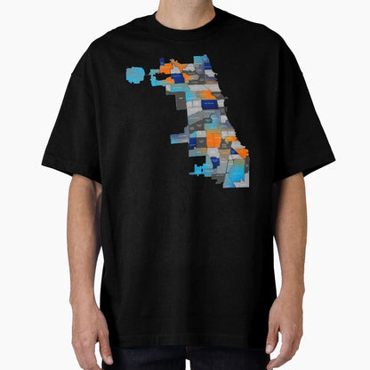 Chicago Map Blue Orange T-Shirt - Streetwear Style for Adults - T-Shirt, Sweatshirt, Hoodie