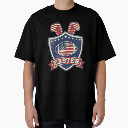 Patriotic Easter Football Bunny Shield T-Shirt - Novelty Apparel Unisex - T-Shirt, Sweatshirt, Hoodie