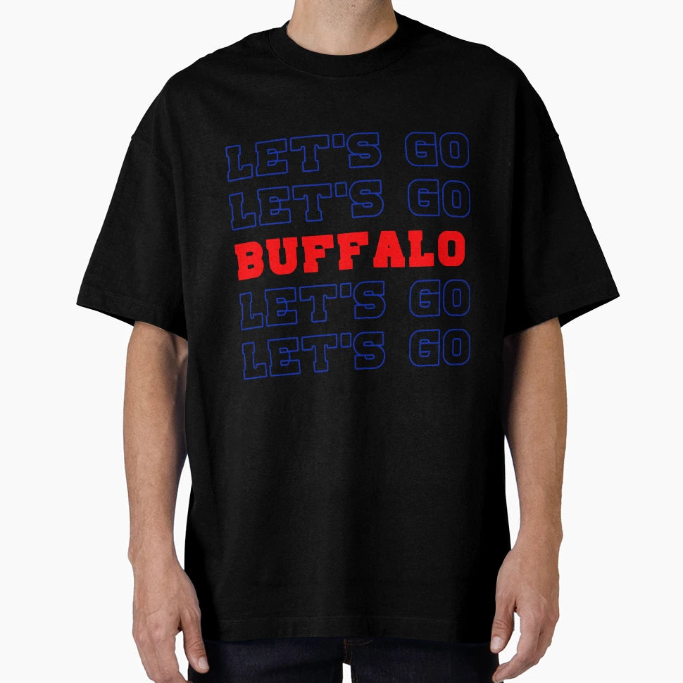 Lets Go Buffalo Stacked Varsity Text T-Shirt - Novelty Apparel for Adults - T-Shirt, Sweatshirt, Hoodie