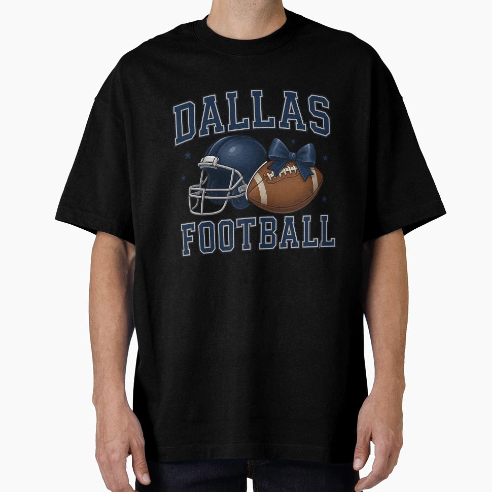 Dallas Football Helmet And Ball Bow T-Shirt - Novelty Apparel Men Women - T-Shirt, Sweatshirt, Hoodie