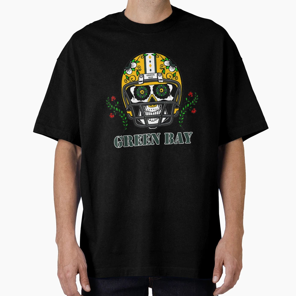 Green Bay Football Helmet Sugar Skull Day T-Shirt - Graphic Print Unisex - T-Shirt, Sweatshirt, Hoodie
