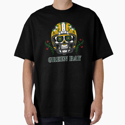 Green Bay Football Helmet Sugar Skull Day T-Shirt - Graphic Print Unisex - T-Shirt, Sweatshirt, Hoodie