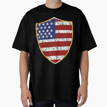 American Flag Shield Shape Washed T-Shirt - Graphic Print for Adults - T-Shirt, Sweatshirt, Hoodie