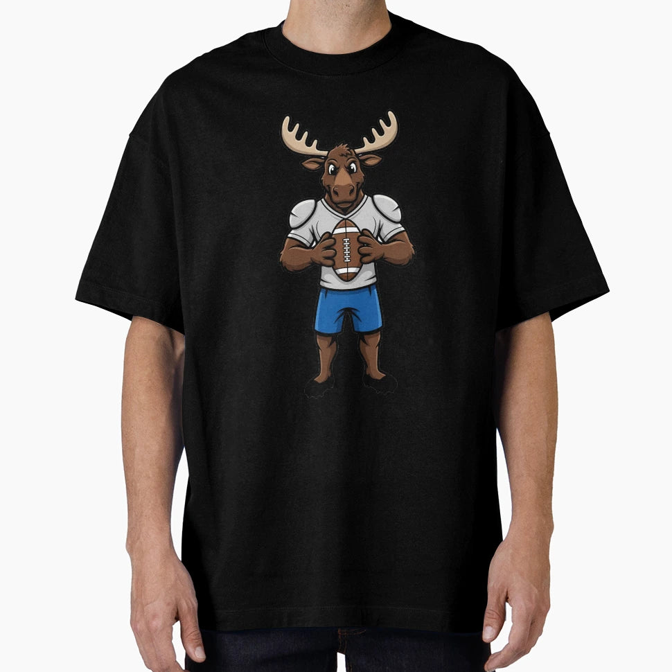 Moose Football Player Mascot Cartoon T-Shirt - Unique Graphic Men Women - T-Shirt, Sweatshirt, Hoodie