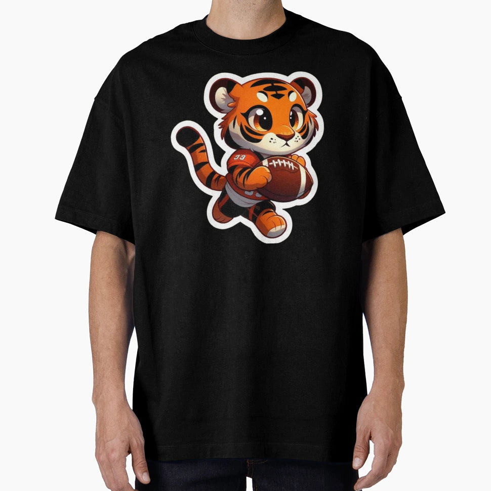 Animated Orange Tigress Footballer T-Shirt - Graphic Print for Adults - T-Shirt, Sweatshirt, Hoodie