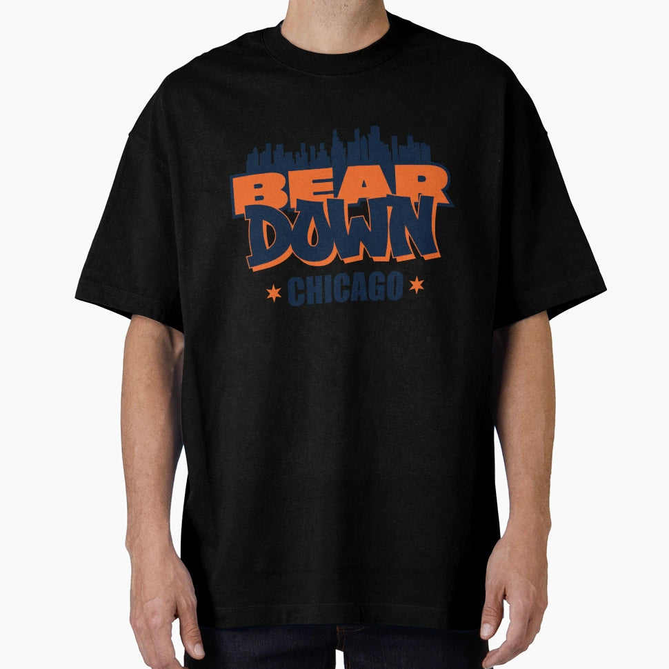 Bear Down Chicago Skyline Wordmark T-Shirt - Trendy Graphic Unisex - T-Shirt, Sweatshirt, Hoodie