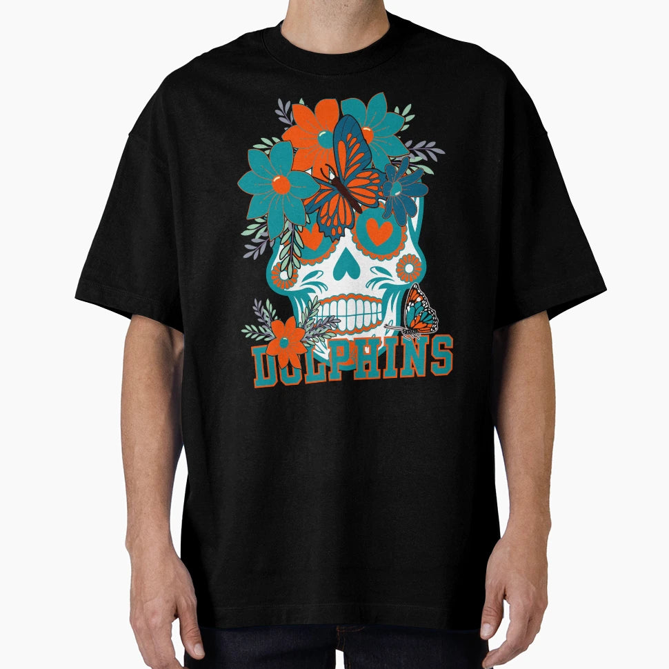 Miami Dolphins Scull T-Shirt - Unique Graphic Unisex - T-Shirt, Sweatshirt, Hoodie