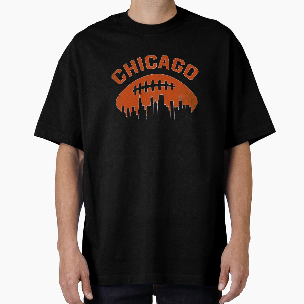 Chicago Illinois Cityscape Football T-Shirt - Fun Novelty Design for Adults - T-Shirt, Sweatshirt, Hoodie