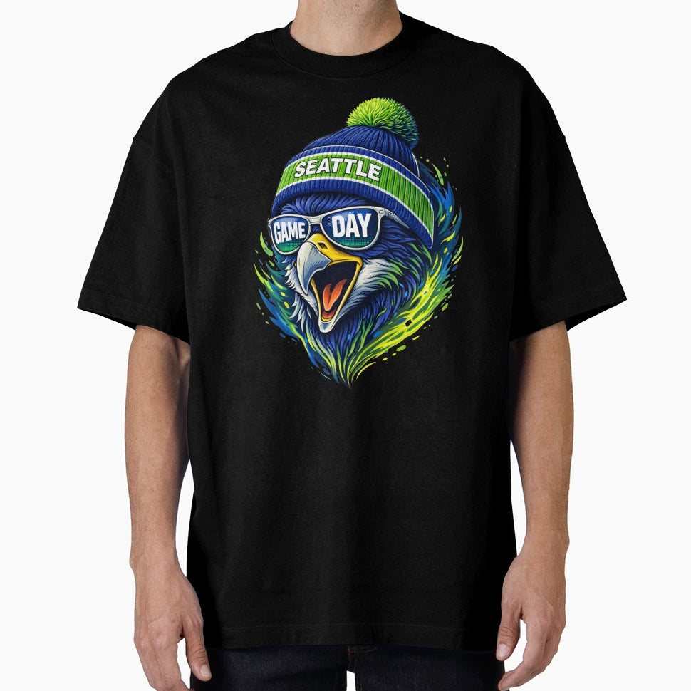 Seattle Game Day Hawk Beanie T-Shirt - Fun Novelty Design Men Women - T-Shirt, Sweatshirt, Hoodie