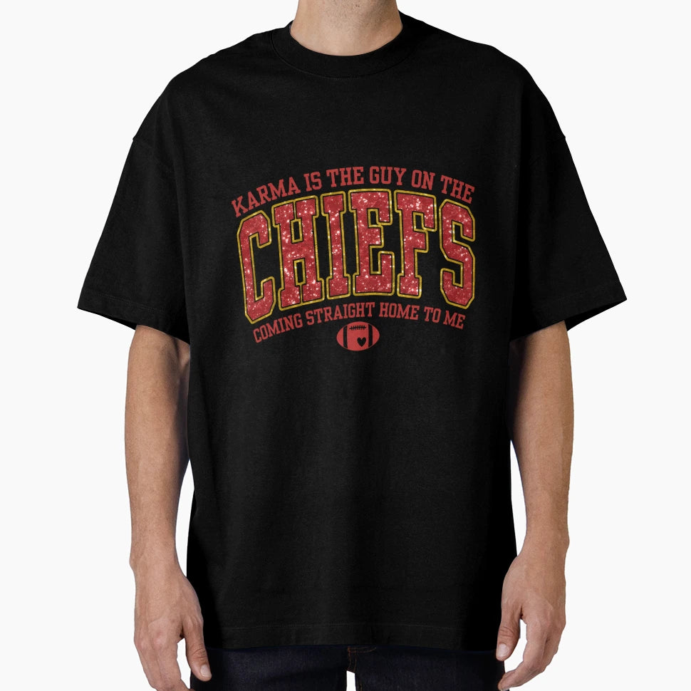 Karma Is Guy Chiefs TK Taylor T-Shirt - Aesthetic Graphic Unisex - T-Shirt, Sweatshirt, Hoodie