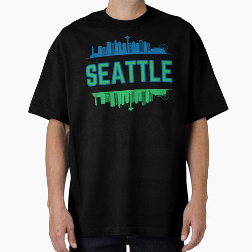 Blue And Green Seattle Skyline T-Shirt - Aesthetic Graphic Unisex - T-Shirt, Sweatshirt, Hoodie