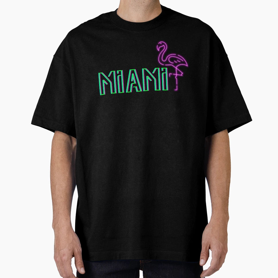 Miami Flamingo Neon Miami South Florida T-Shirt - Graphic Print Men Women - T-Shirt, Sweatshirt, Hoodie