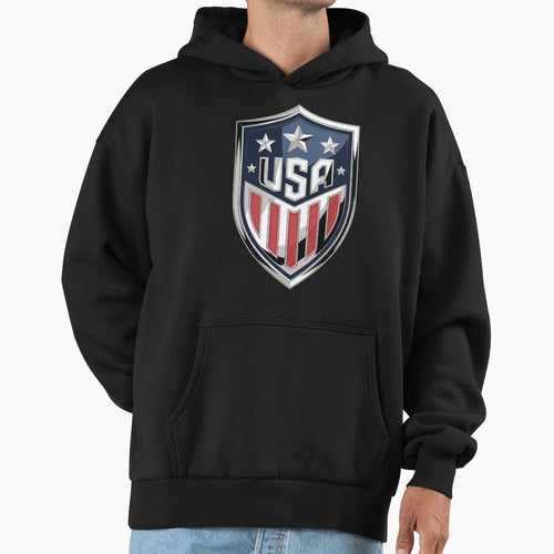 Usa Chrome Shield Emblem Patriotic Hoodie - Minimalist Print Unisex - T-Shirt, Sweatshirt, Hoodie