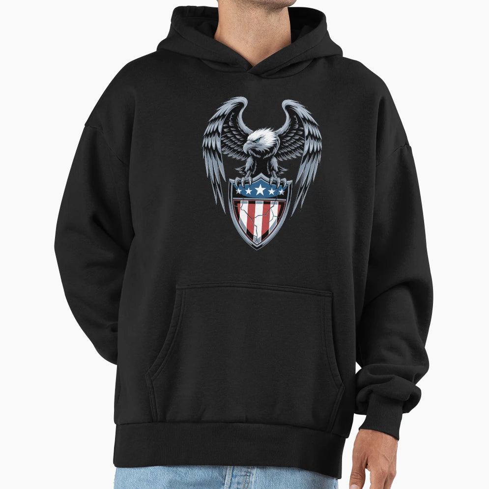 Chrome Eagle Patriotic Shield Emblem Hoodie - Streetwear Style Men Women - T-Shirt, Sweatshirt, Hoodie