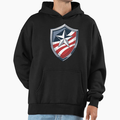 Metallic Patriotic Star Shield Emblem Hoodie - Novelty Apparel Men Women - T-Shirt, Sweatshirt, Hoodie