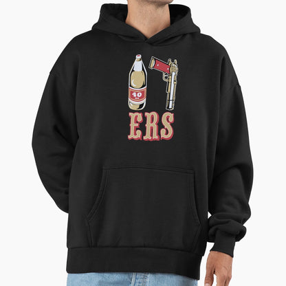 Mens Black 49Ers 40 Oz 9Mm Gold Gun Hoodie - Fun Novelty Design Men Women - T-Shirt, Sweatshirt, Hoodie