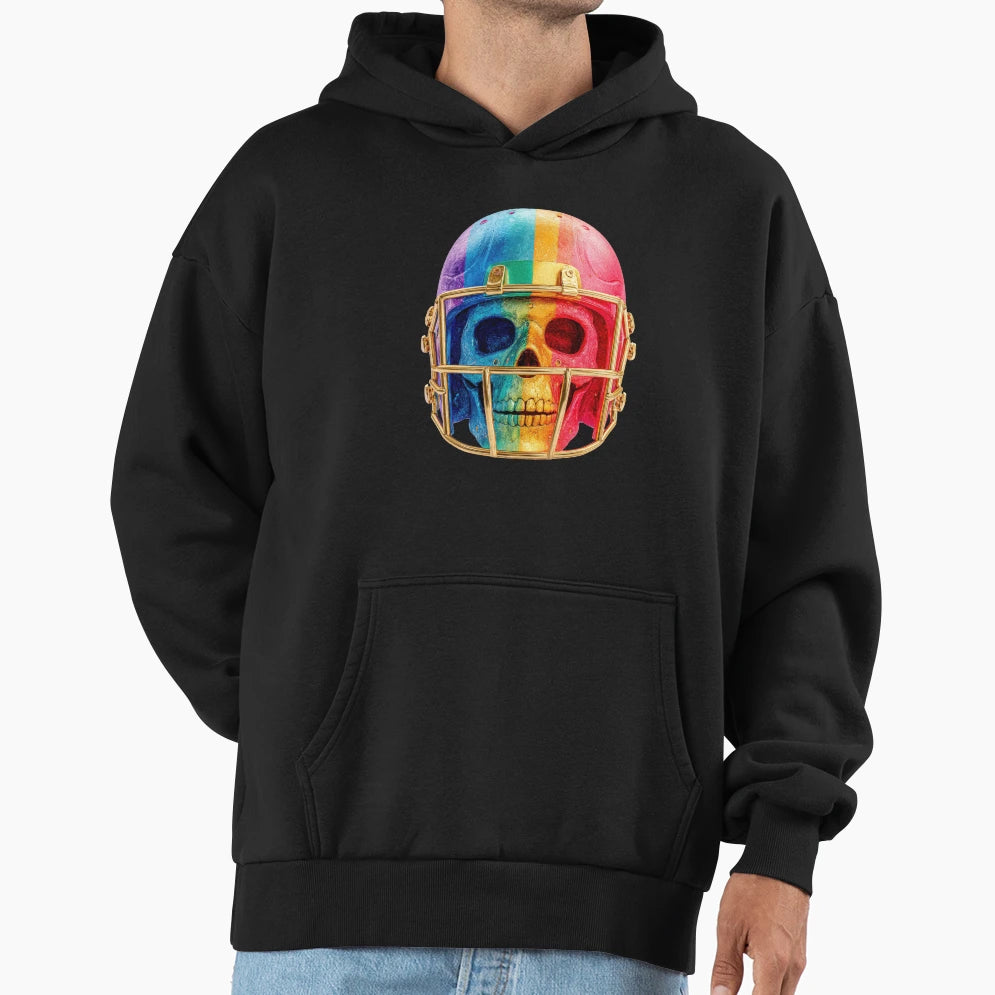 Rainbow Pride Football Skull Helmet Hoodie - Streetwear Style Men Women - T-Shirt, Sweatshirt, Hoodie