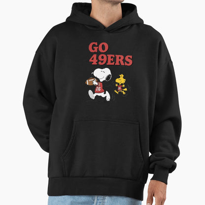 Go 49Ers Snoopy And Woodstock Football Hoodie - Custom Art Print Unisex - T-Shirt, Sweatshirt, Hoodie