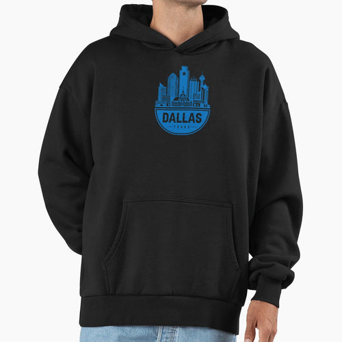 Dallas City Skyline Blue Hoodie - Minimalist Print for Adults - T-Shirt, Sweatshirt, Hoodie