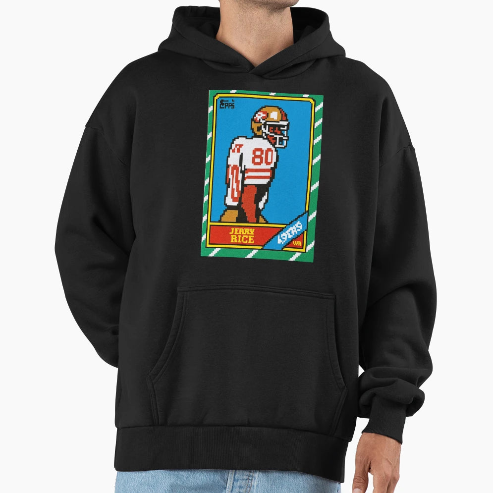 Jerry Rice Pixel Art Football Card 80 Hoodie - Casual Everyday Wear Unisex - T-Shirt, Sweatshirt, Hoodie