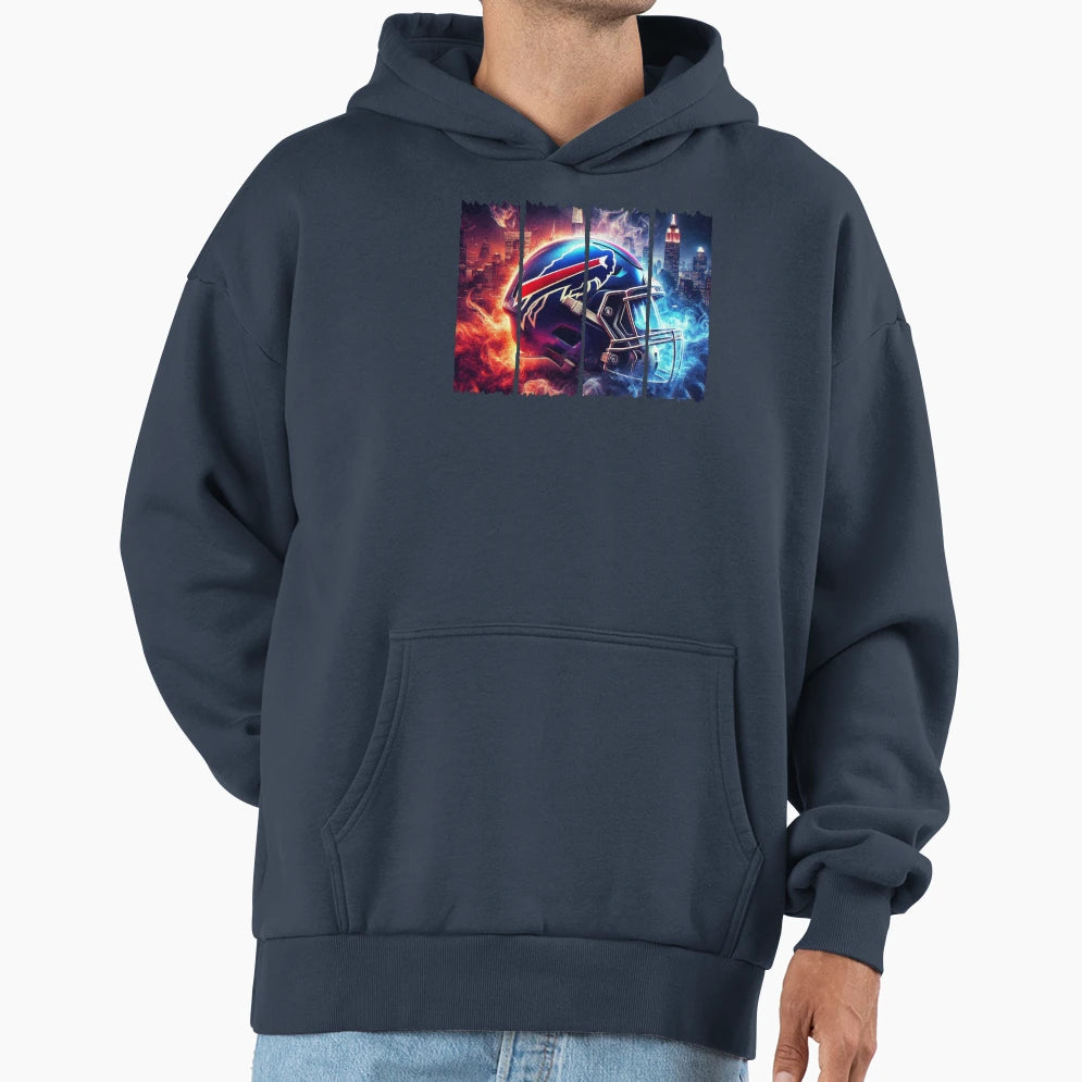 Buffalo Bills Helmet Fiery And Icy Hoodie - Aesthetic Graphic Unisex - T-Shirt, Sweatshirt, Hoodie
