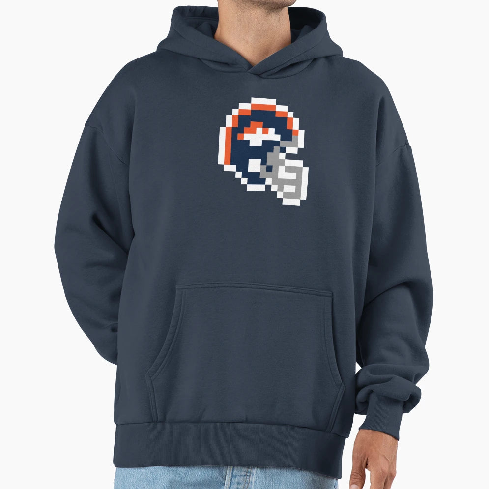Denver Broncos 8 Bit Football Helmet Hoodie - Casual Everyday Wear Unisex - T-Shirt, Sweatshirt, Hoodie