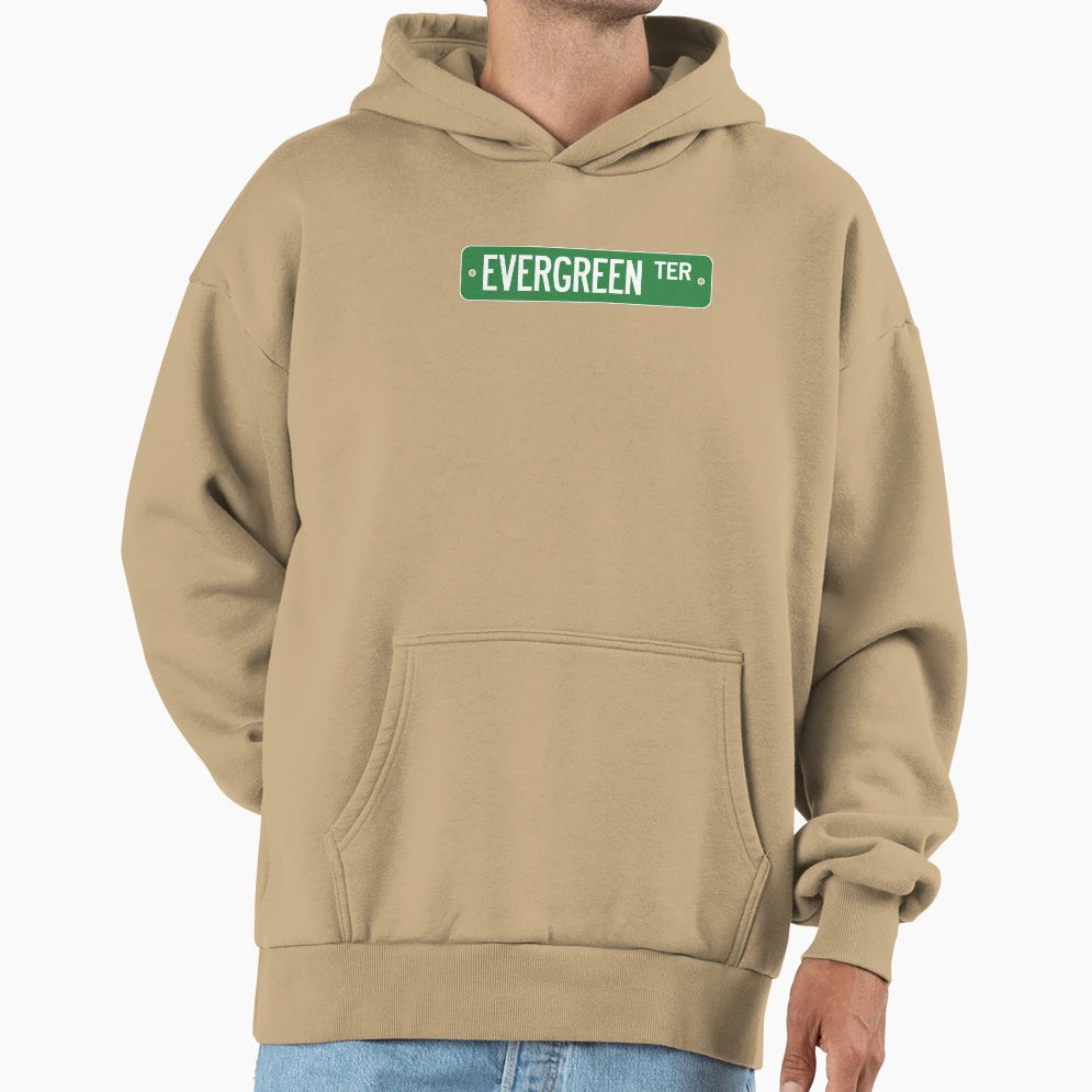 Evergreen Terrace Street Sign Hoodie - Aesthetic Graphic for Adults - T-Shirt, Sweatshirt, Hoodie