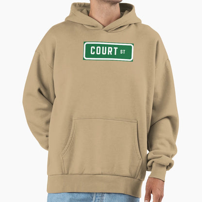 Court Street Sign Hoodie - Unique Graphic Unisex - T-Shirt, Sweatshirt, Hoodie