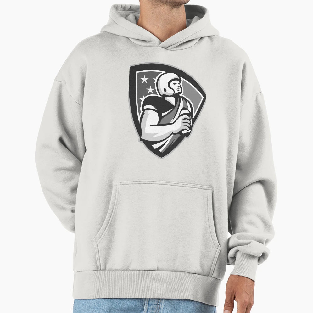American Football Ball Shield Grayscale Hoodie - Streetwear Style Men Women - T-Shirt, Sweatshirt, Hoodie