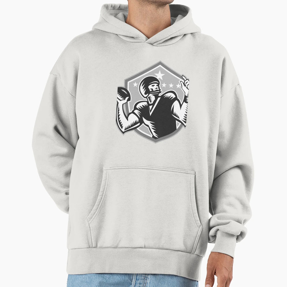 American Football Quarterback Woodcut Hoodie - Novelty Apparel Unisex - T-Shirt, Sweatshirt, Hoodie