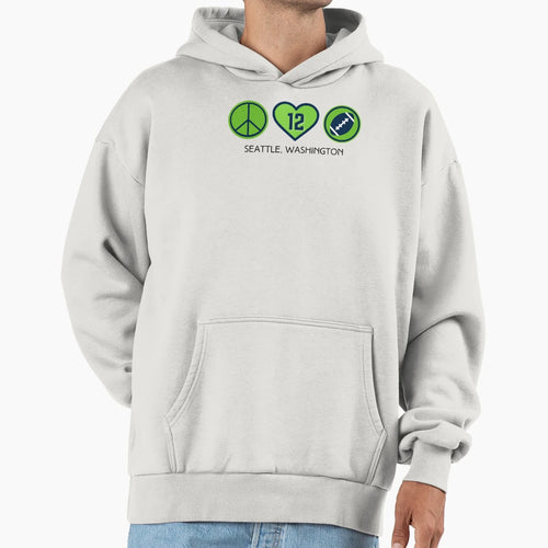 Peace Love Football Seahawks Hoodie - Unique Graphic Men Women - T-Shirt, Sweatshirt, Hoodie