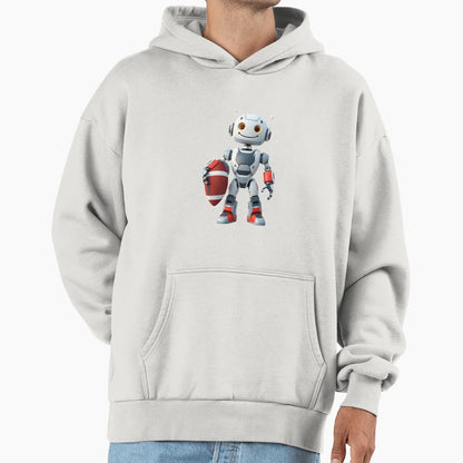 Smiling Robot Football Futuristic Ai Hoodie - Custom Art Print for Adults - T-Shirt, Sweatshirt, Hoodie