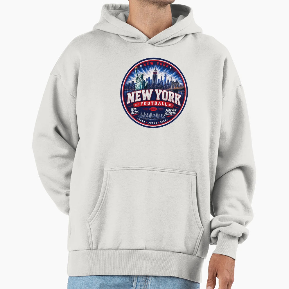 New York Football Skyline Statue T-Shirt - Aesthetic Graphic for Adults - T-Shirt, Sweatshirt, Hoodie