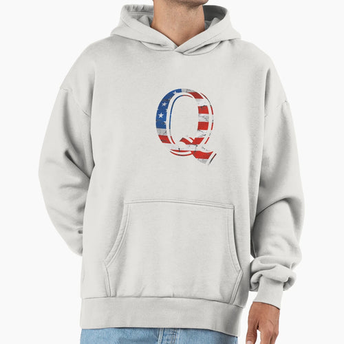 Letter Q Usa Flag Patriotic Wink Hoodie - Novelty Apparel for Adults - T-Shirt, Sweatshirt, Hoodie