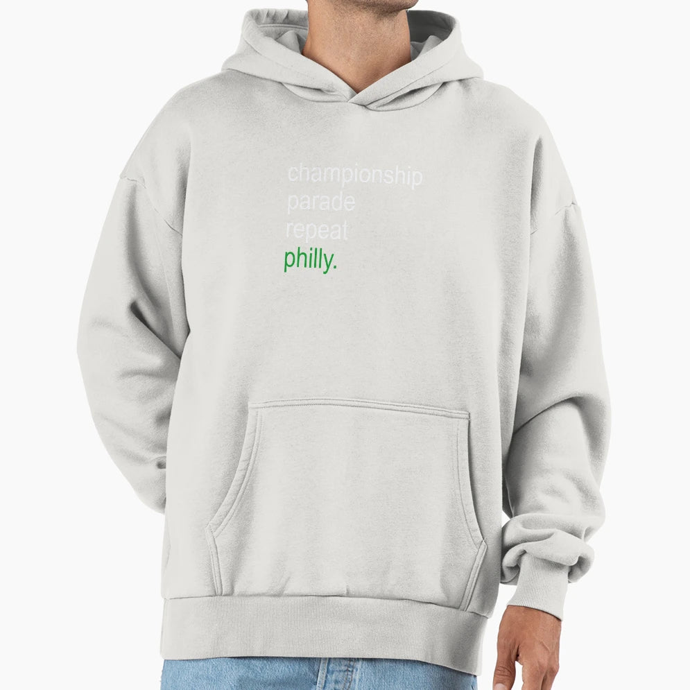 Championship Parade Repeat Philly Hoodie - Trendy Graphic for Adults - T-Shirt, Sweatshirt, Hoodie