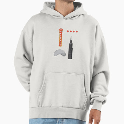 Chicago Landmark Hoodie - Aesthetic Graphic for Adults - T-Shirt, Sweatshirt, Hoodie