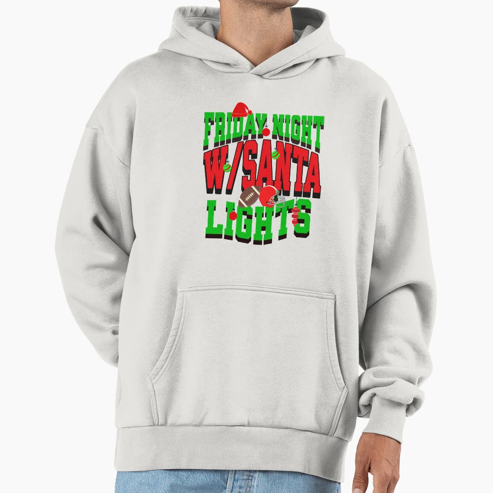 Friday Night Lights W Santa Hoodie - Fun Novelty Design for Adults - T-Shirt, Sweatshirt, Hoodie